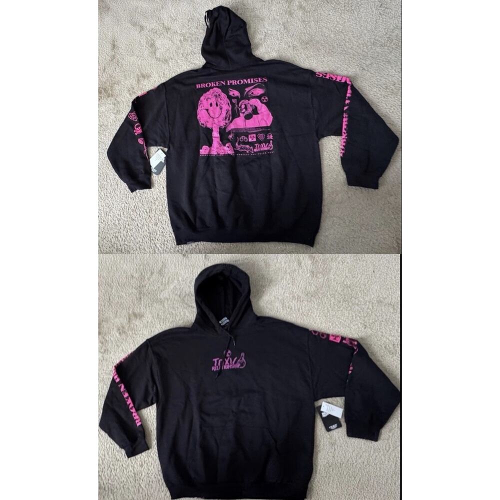 Broken Promises Toxic Ride Hoodie XL Black Pink Graphic Streetwear Sweatshirt